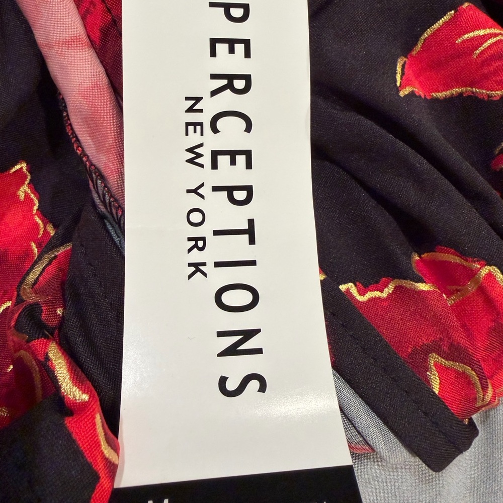Perceptions NY NWT Floral Faux Wrap Midi Dress Medium Black Red Wedding Guest - Picture 8 of 11